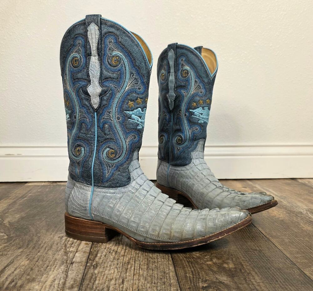 Caiman Cowboy Boots Teal Blue Cowgirl Snip Toe Embroidered El General Western